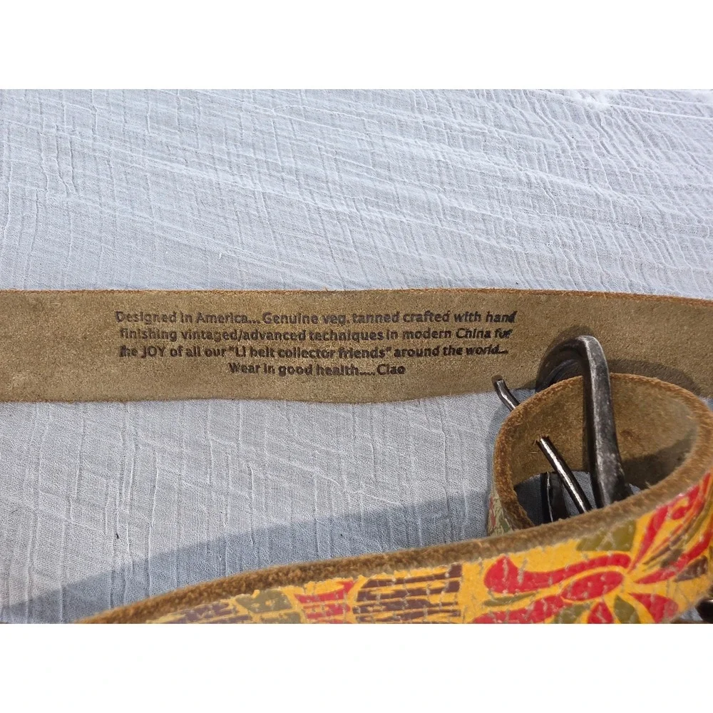 Leather Island Bill Lavin Graphic Leather Belt Music Soul Skulls Distressed 34